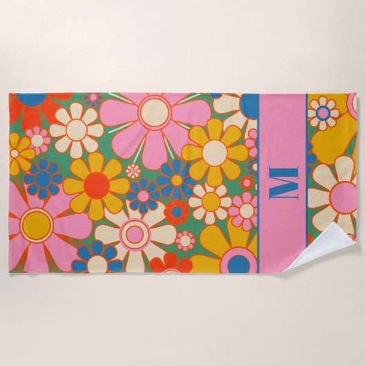 Retro Garden Blume farbenfrohe Blumenmuster Strandtuch (Vorderseite)