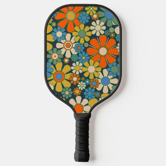 Retro Garden Blume Gefallen floraler 60er 70er Pickleball Schläger (Rückseite)