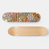 Retro Garden Blume Groovy 60er 70er Floral Name Skateboard (Horizontal)
