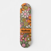 Retro Garden Blume Groovy 60er 70er Floral Name Skateboard (Vorne)