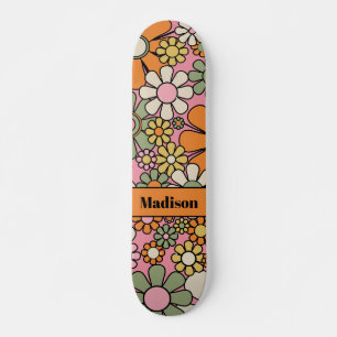 Retro Garden Blume Groovy 60er 70er Floral Name Skateboard