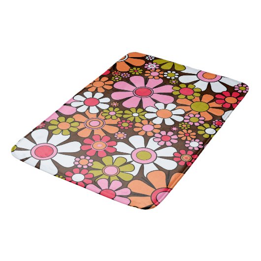 Retro Garden Blume Groovy 60er 70er Floral Pattern Badematte (Schrägansicht)