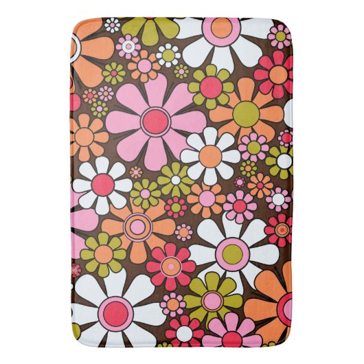 Retro Garden Blume Groovy 60er 70er Floral Pattern Badematte (Vorderseite Vertikal)