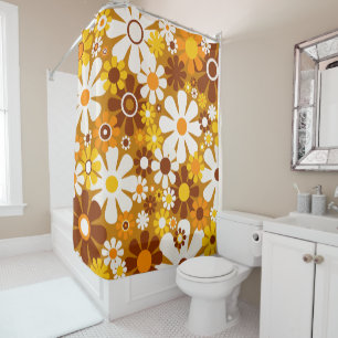 Retro Garden Blume Groovy 60er 70er Floral Pattern Duschvorhang