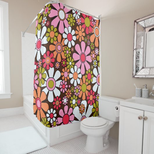 Retro Garden Blume Groovy 60er 70er Floral Pattern Duschvorhang (Beispiel)