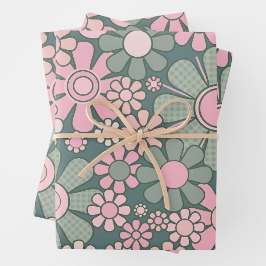 Retro Garden Blume Groovy 60er 70er Floral Pattern Geschenkpapier Set (Beispiel)