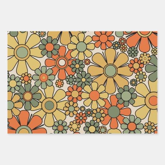 Retro Garden Blume Groovy 60er 70er Floral Pattern Geschenkpapier Set (Vorderseite)