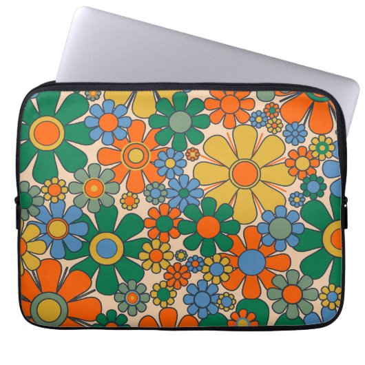 Retro Garden Blume Groovy 60er 70er Floral Pattern Laptopschutzhülle (Vorderseite)