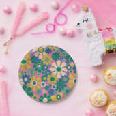 Retro Garden Blume Groovy 60er 70er Floral Pattern Pappteller (Party)