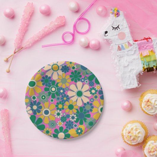 Retro Garden Blume Groovy 60er 70er Floral Pattern Pappteller (Party)