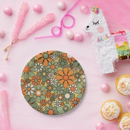 Retro Garden Blume Groovy 60er 70er Floral Pattern Pappteller (Party)