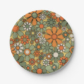 Retro Garden Blume Groovy 60er 70er Floral Pattern Pappteller (Vorderseite)