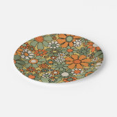 Retro Garden Blume Groovy 60er 70er Floral Pattern Pappteller (Schrägansicht)