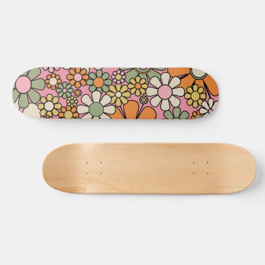 Retro Garden Blume Groovy 60er 70er Floral Pattern Skateboard (Horizontal)