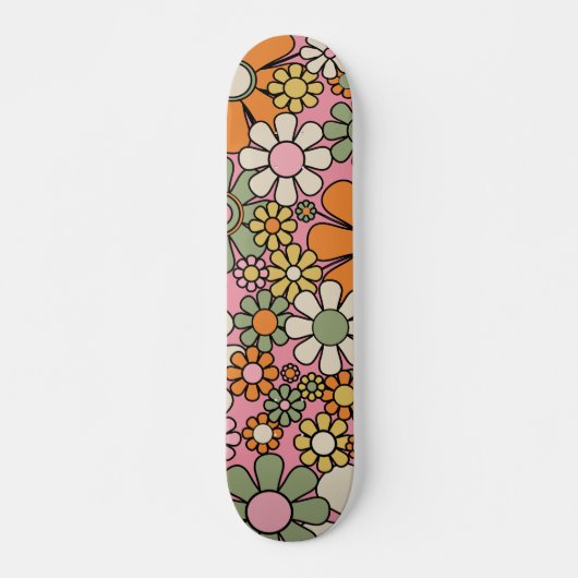 Retro Garden Blume Groovy 60er 70er Floral Pattern Skateboard (Vorne)