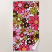 Retro Garden Blume Groovy 60er 70er Floral Pattern Strandtuch (Vorderseite)