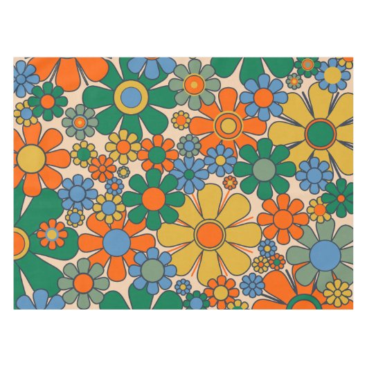 Retro Garden Blume Groovy 60er 70er Floral Pattern Tischdecke (Vorderseite (Horizontal))