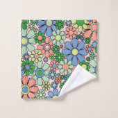 Retro Garden Blume Groovy 60er 70er Frühjahrsmuste Badhandtuch Set (Waschlappen)