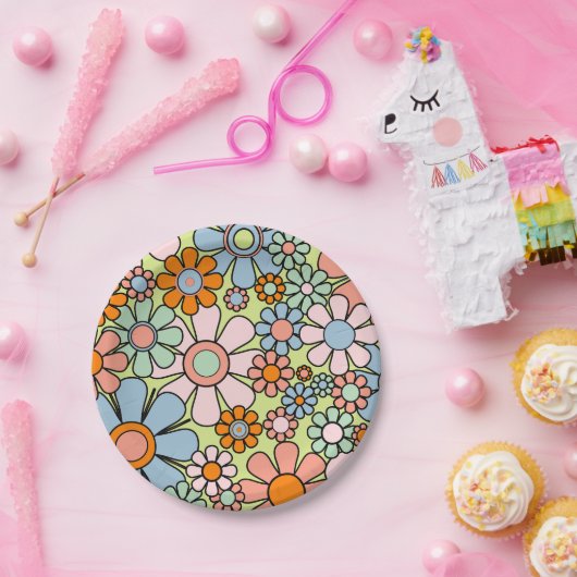 Retro Garden Blume Groovy 60er 70er Frühjahrsmuste Pappteller (Party)