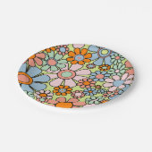 Retro Garden Blume Groovy 60er 70er Frühjahrsmuste Pappteller (Schrägansicht)