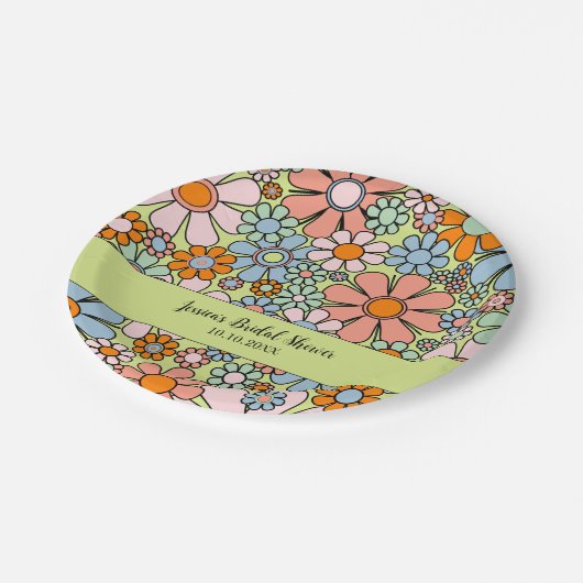 Retro Garden Blume Groovy 60er 70er Personalisiert Pappteller (Schrägansicht)