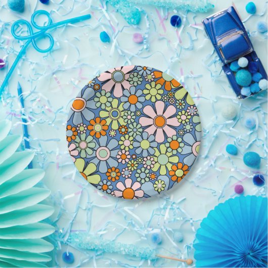Retro Garden Blume Groovy 60er 70er Spring Floral Pappteller (Party)