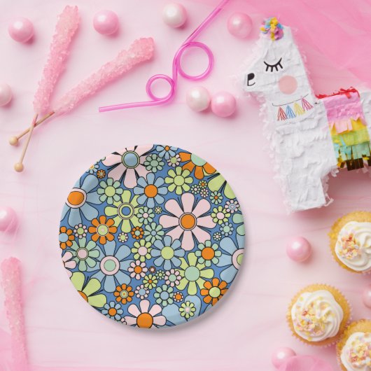 Retro Garden Blume Groovy 60er 70er Spring Floral Pappteller (Party)