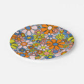 Retro Garden Blume Groovy 60er 70er Spring Floral Pappteller (Schrägansicht)