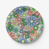 Retro Garden Blume Groovy 60er 70er Spring Floral Pappteller (Vorderseite)