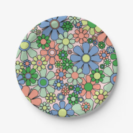 Retro Garden Blume Groovy 60er 70er Spring Floral Pappteller