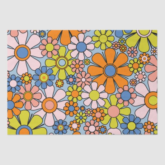 Retro Garden Blume Groovy 60er 70er Spring Floral Seidenpapier (Vorderseite)