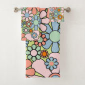 Retro Garden Blume Groovy 60er 70er Spring Pastel Badhandtuch Set (Insitu)