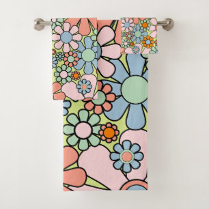 Retro Garden Blume Groovy 60er 70er Spring Pastel Badhandtuch Set