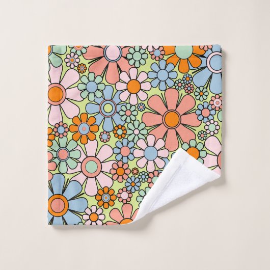 Retro Garden Blume Groovy 60er 70er Spring Pastel Badhandtuch Set (Waschlappen)