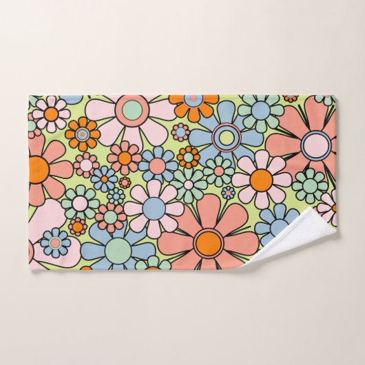Retro Garden Blume Groovy 60er 70er Spring Pastel Badhandtuch Set (Handtuch)