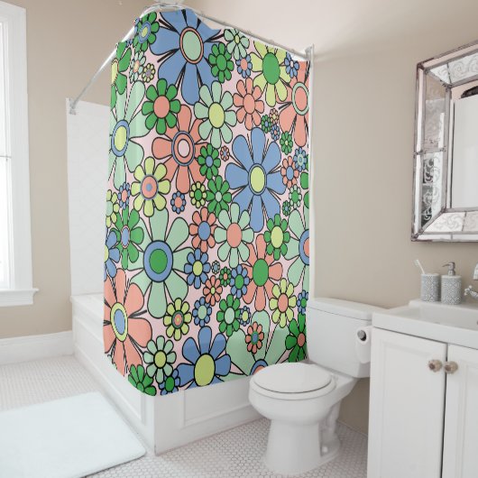 Retro Garden Blume Groovy 60er 70er Spring Pastel Duschvorhang (Beispiel)