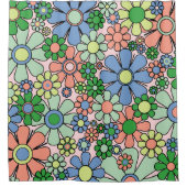 Retro Garden Blume Groovy 60er 70er Spring Pastel Duschvorhang (Vorderseite)