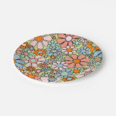 Retro Garden Blume Groovy 60er 70er Spring Pastel Pappteller (Schrägansicht)