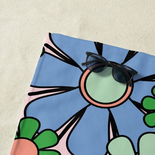 Retro Garden Blume Groovy 60er 70er Spring Pastel Strandtuch (Beispiel)