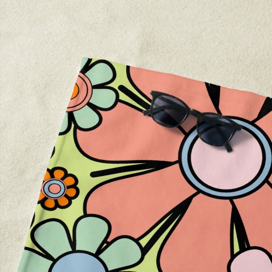 Retro Garden Blume Groovy 60er 70er Spring Pastel Strandtuch (Beispiel)