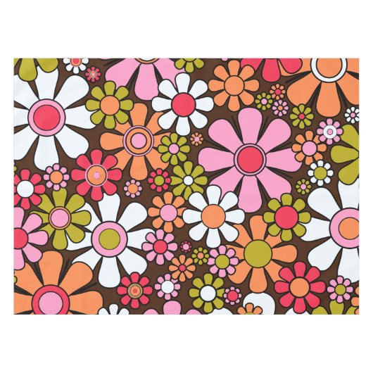 Retro Garden Blume Groovy 60er Floral Muster Tischdecke (Vorderseite (Horizontal))