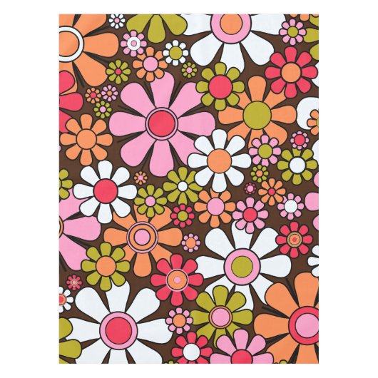 Retro Garden Blume Groovy 60er Floral Muster Tischdecke (Vorderseite)
