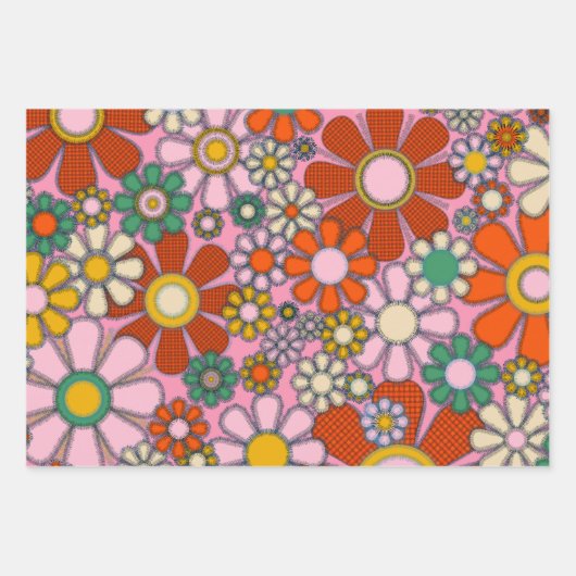 Retro Garden Blume Groovy 60er gepflastert Geschenkpapier Set (Vorderseite 3)