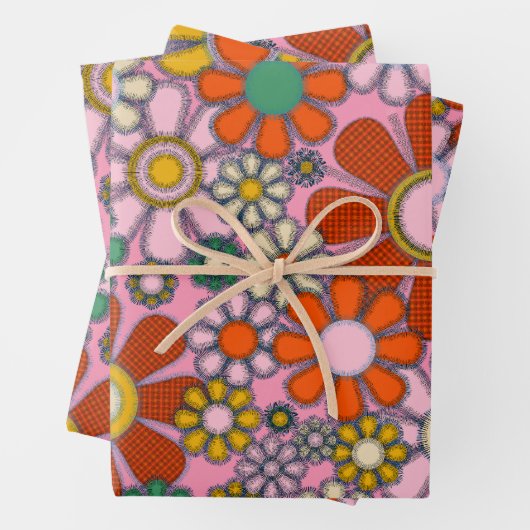 Retro Garden Blume Groovy 60er gepflastert Geschenkpapier Set (Beispiel)