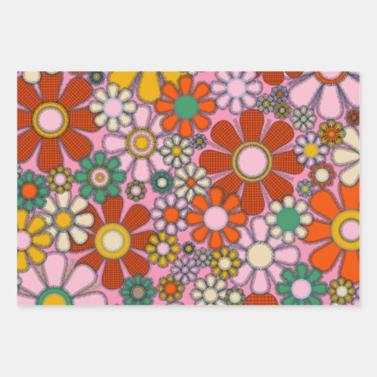Retro Garden Blume Groovy 60er gepflastert Geschenkpapier Set (Vorderseite)