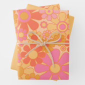 Retro Garden Blume Groovy Floral Pink Gelb Geschenkpapier Set (Beispiel)