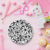 Retro Garden Blume Schwarz/Weiß Pappteller (Party)