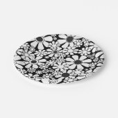 Retro Garden Blume Schwarz/Weiß Pappteller (Schrägansicht)
