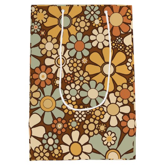 Retro Garden Chunky Blume 60er 70er Floral Pattern Mittlere Geschenktüte (Rückseite)
