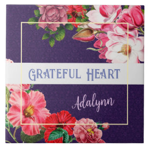 Retro Garden Custom Gruß Name Violet Lila Fliese